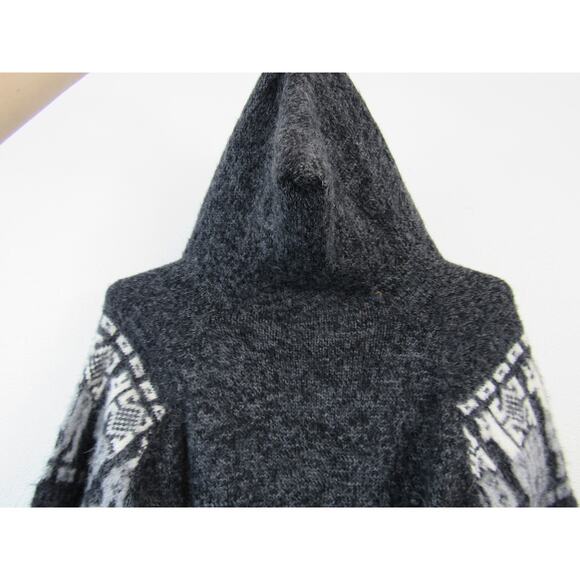 Milma's Crafts 100% Wool Gray and White Alpaca Hoodie Pullover Sweater Fringe - Picture 6 of 7